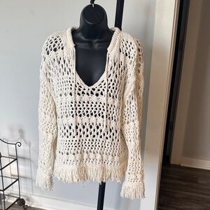 Zara Cream Knit V-Neck Sweater